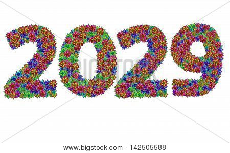 New year 2029 made from bromeliad flowers isolated on white background with clipping path