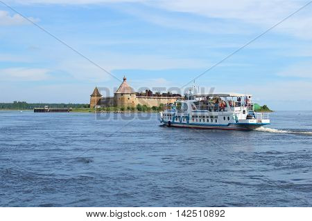 SHLISSELBURG, RUSSIA - AUGUST 01, 2016: Pleasure boat Millenium-1