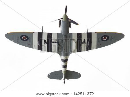 Leeuwarden, The Netherlands - June 10, 2016: A Vintage Spitfire Fighter Plane Makes A Low Flypast Fo