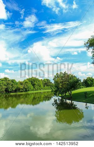 reflection lake and beautiful sky in thailand