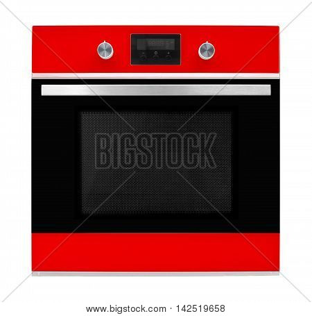 Household appliances - Red electrical oven on a white background.