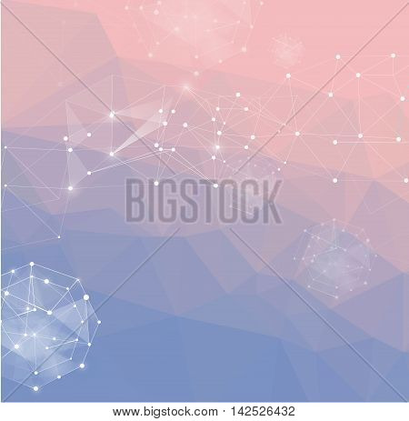 Abstract polygonal background. Low poly design connecting dots and lines. Connection structure. Polygonal vector Futuristic design. 2016 Pantone color. Rose Quartz and Serenity. gradient background