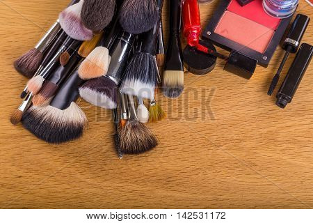Professional tools for make-up on the table.