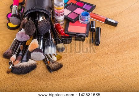 Professional tools for make-up on the table.
