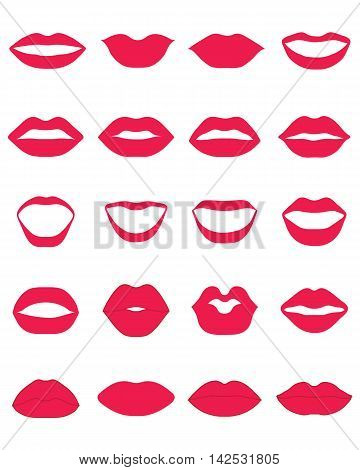 Set of red lips on a white background, vector