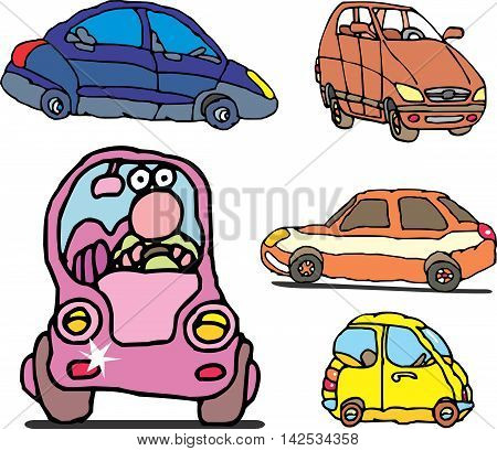 Set Of Comic Non-brand Family Cars