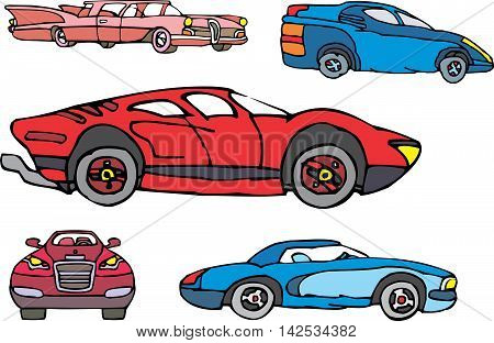 Set Of Comic Non-brand Sport And Luxury Cars