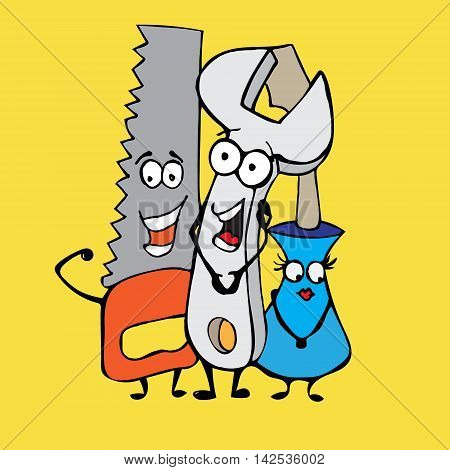 Work tools. Labour day. Hand drawn vector stock illustration.