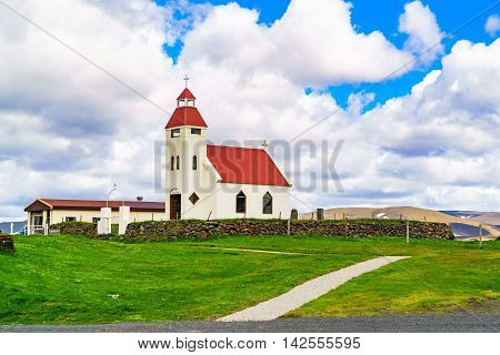 View of Church NE of Modrudalur in northeast of Iceland
