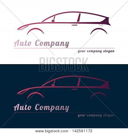 Set of Red auto service logos on white and blue background. Vector abstract illustration.