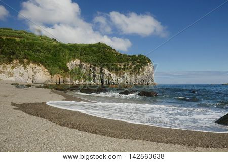 amazing beautiful sea landscape view of Moinhos beach at Porto Formoso Sao Miguel cost in Azores island of Portugal in holiday and vacation travel destination concept and summer tourism in Europe