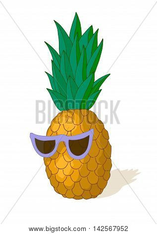 hand drawn pineapple in sunglasses which make it look like cartoon character