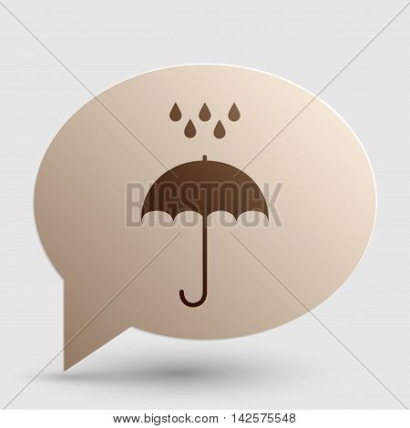 Umbrella with water drops. Rain protection symbol. Flat design style. Brown gradient icon on bubble with shadow.