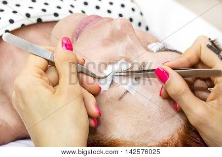 Woman On The Procedure For Eyelash Extensions, Eyelashes Lamination.