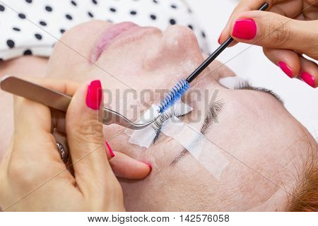 Woman On The Procedure For Eyelash Extensions, Eyelashes Lamination.