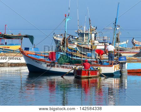 Paracas, Peru-january 26: Colorful Fishing Boats In Paracas Bay On January 26, 2015 In Paracas, Peru
