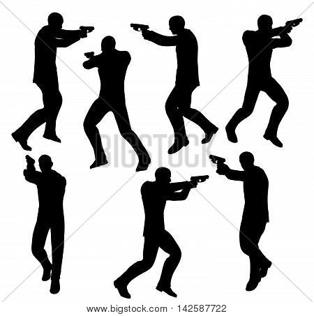 Gunman Businessman Silhouette In Black