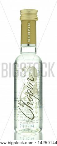 CIRCA MAY 2016 - GDANSK:  Chopin wheat vodka isolated on white background. It is produced in Siedlce, Poland. It is distilled four times and it has been offered in Poland since 1993.