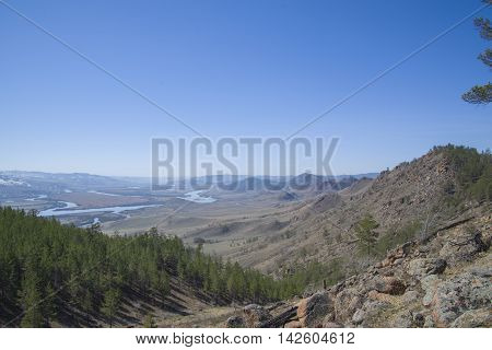 A Survey On The Valley Of The Selenga River From The Mountain Top.
