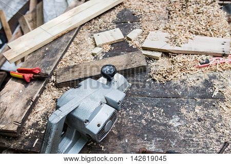 The working desk in wood workshop,Wood craft