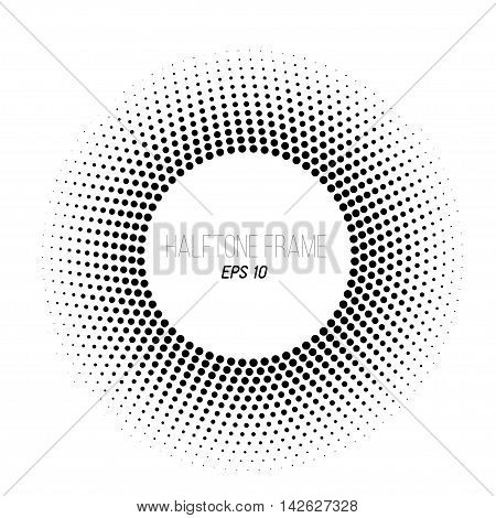 Black and white halftone dotted frame. Round gradient banner. Stock vector background