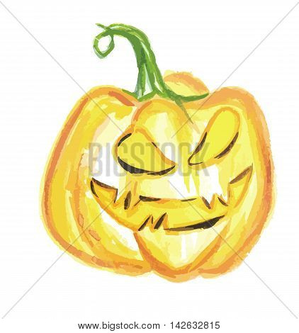 Watercolor scary pumpkin. Spooky face for Halloween. October festival.