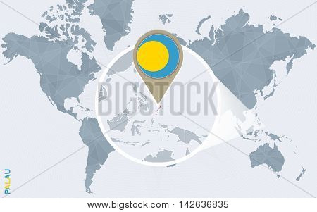 Abstract Blue World Map With Magnified Palau.