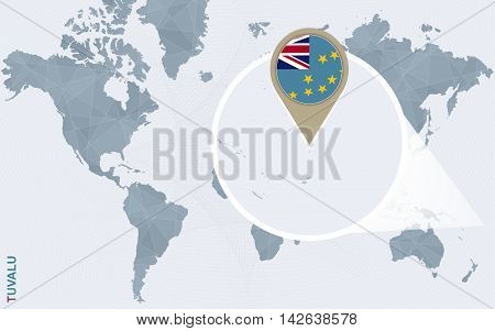 Abstract Blue World Map With Magnified Tuvalu.