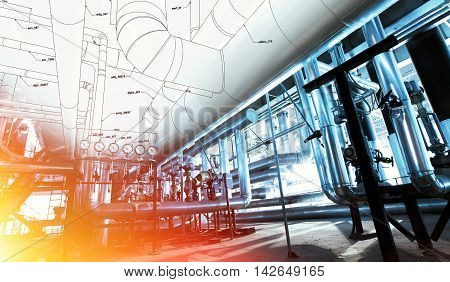 Sketch Of Piping Design Mixed With Industrial Equipment Photos