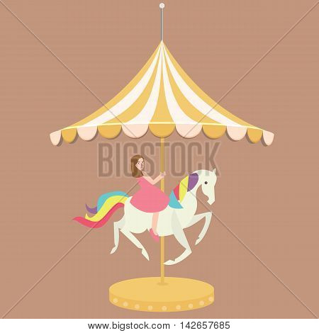 woman girl riding horse carousel cartoon flat carnival illustration vector