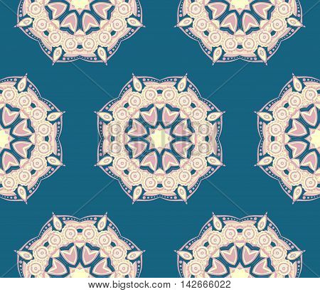 Hand drawn seamless pattern with yellow mandalas. Endless texture can be used for wallpaper pattern fills web page background surface textures
