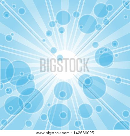 abstract vector background with bubbles and sun in blue color.