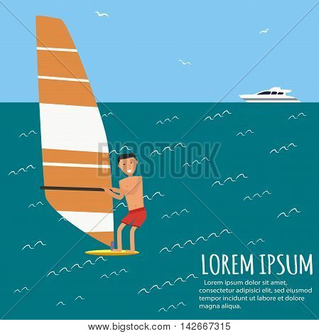 Male surfer riding on waves in the sea. A Summer vacation background