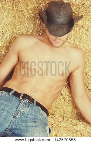Sexy cowboy man with no shirt