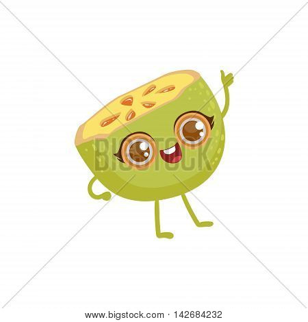 Soursop Girly Cartoon Character.Childish Design Sticker With Humanized Bright Color Fruit Character.