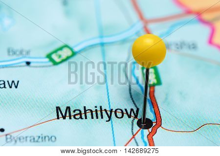 Mahilyow pinned on a map of Belarus