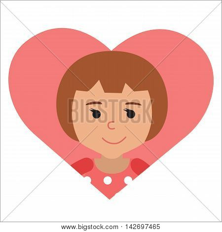 Vector drawing icon little girl in the pink heart