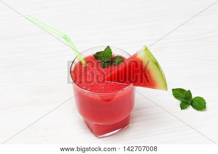 Delicious smoothie cocktail of watermelon on the table