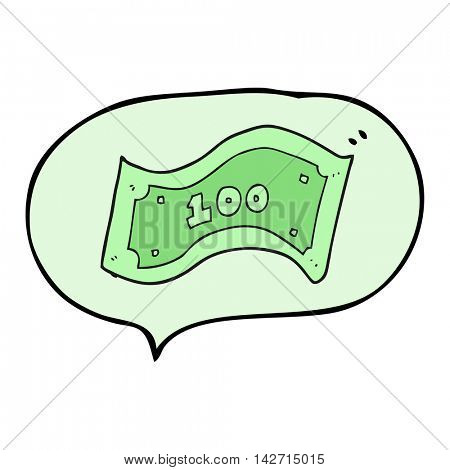 freehand drawn speech bubble cartoon 100 dollar bill