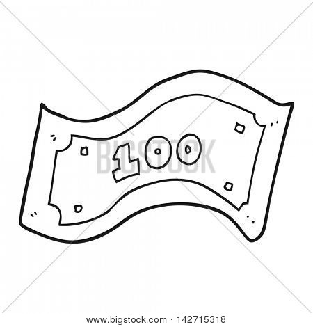freehand drawn black and white cartoon 100 dollar bill