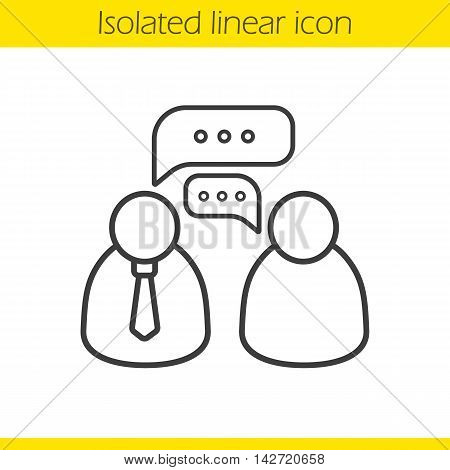 Job interview linear icon. Discussion. Thin line illustration. Business talk contour symbol. Vector isolated outline drawing