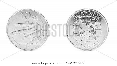 10 icelandic krona coin isolated on white background