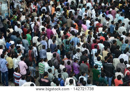AMRAVATI, MAHARASHTRA, INDIA - AUGUST 29 : Crowd of young People enjoying 