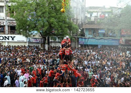 AMRAVATI, MAHARASHTRA, INDIA - AUGUST 29 : Crowd of young People enjoying 
