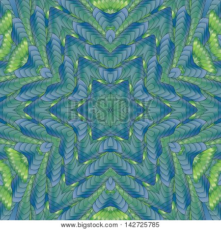 Kaleidoscopic green pattern leaves and floral design textile printing industry in a variety of design projects.