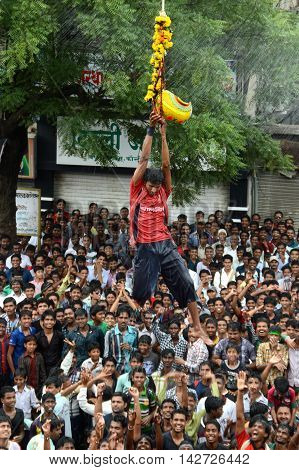 AMRAVATI, MAHARASHTRA, INDIA - AUGUST 29 : Crowd of young People enjoying 