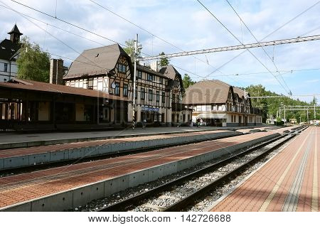 Smokovec HIGH TATRAS SLOVAKIA - JULY 08 2016: Mountains railway station in Smokovec resort in High Tatras Slovakia.