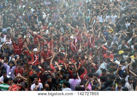 AMRAVATI, MAHARASHTRA, INDIA - AUGUST 29 : Crowd of young People enjoying 