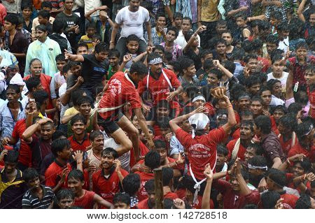 AMRAVATI, MAHARASHTRA, INDIA - AUGUST 29 : Crowd of young People enjoying 