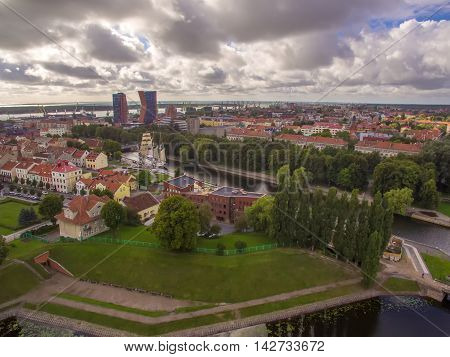 Klaipeda, Lithuania: representative aerial view of Old Town in the summer